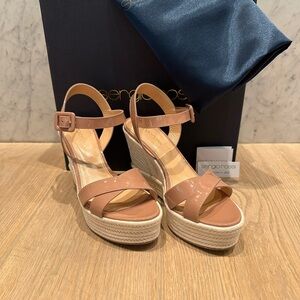 Sergio Rossi nude patent leather wedge sandals